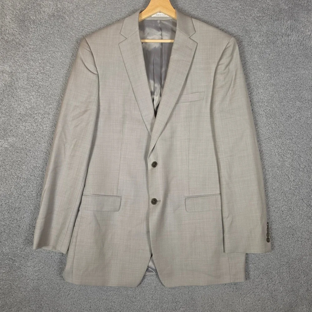 Calvin Klein Blazer Men 42L Gray Excellent 100% Wool Two Button Suit Jacket